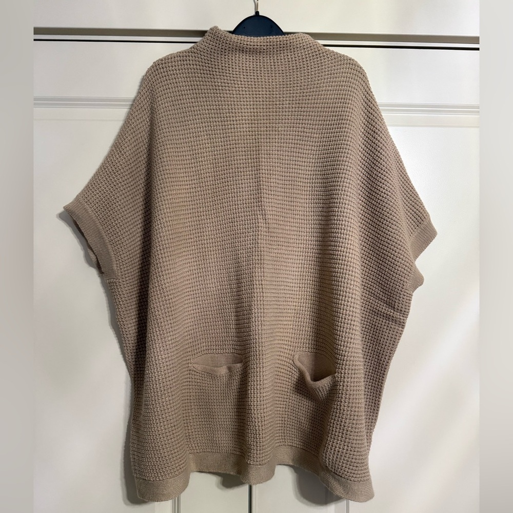 Alya Taupe Waffle Knit Poncho with Front Pockets